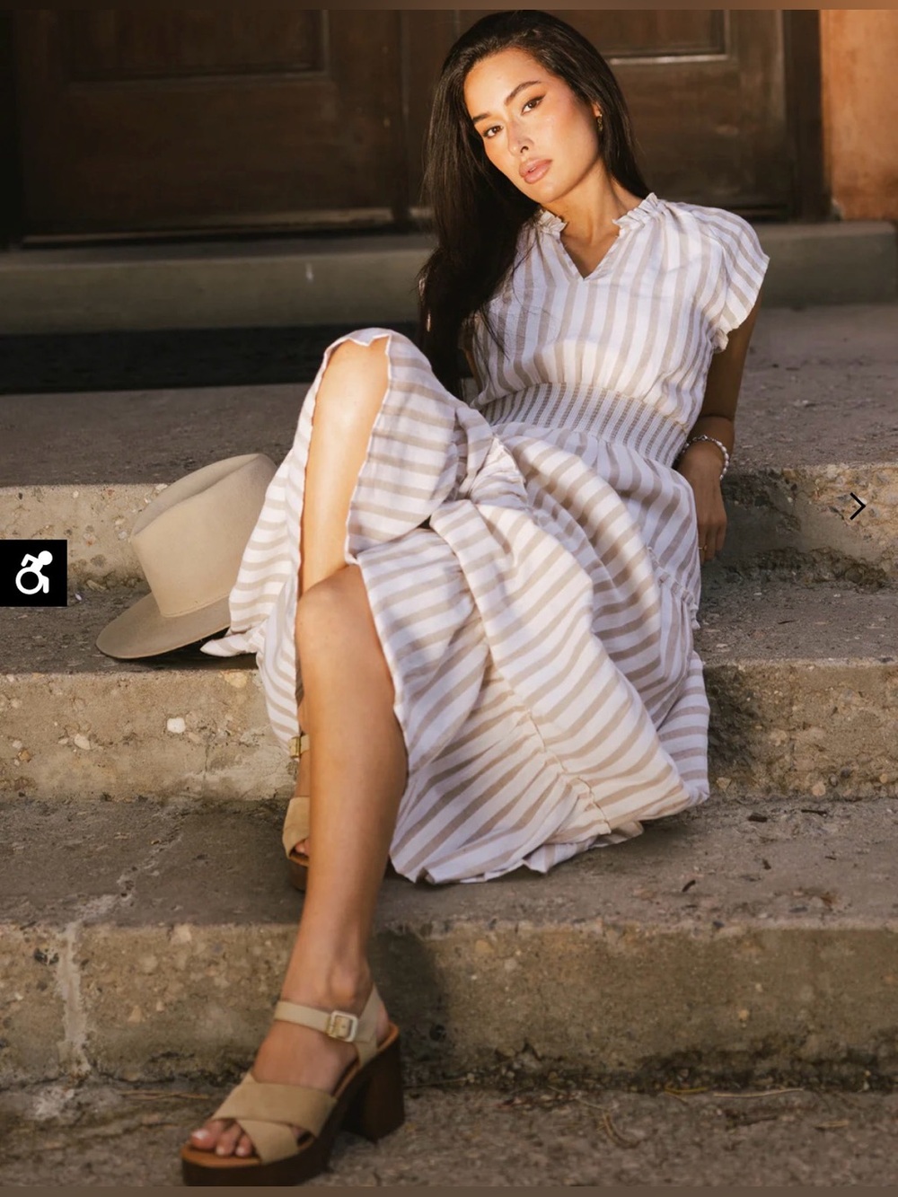 Bohme Claire Striped Maxi Dress in Taupe with Cap Sleeves Cotton Blend Size XS - Picture 11 of 11
